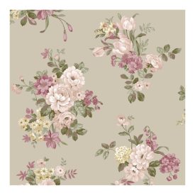 Fiori Country 8 - Zöld alapon virágcsokros tapéta 12302