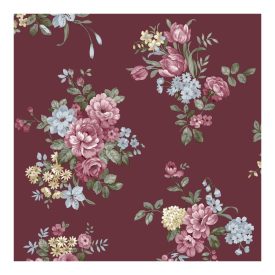 Fiori Country 8 - Bordó alapon virágcsokros tapéta 12303