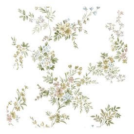 Fiori Country 8 - Fehér alapon zöld virágos tapéta 12312