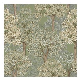   Fiori Country 8 - Zöld alapon zöld-krém színű fás tapéta 12322