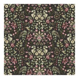   Fiori Country 8 - Fekete alapon rózsaszín virágos tapéta 12329