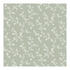 Fiori Country 8 - Zöld alapon fehér virágos tapéta