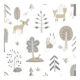   Happy - Erdő állatai fehér és szürke színű tapéta 14801