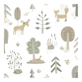   Happy - Erdő állatai fehér és zöld színű tapéta 14802