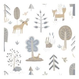 Happy - Erdő állatai fehér és kék színű tapéta 14803