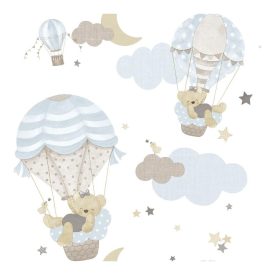 Happy - Hőlégballonos Macik Kék színű tapéta 14816