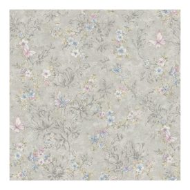 Szürke alapon pillangós és virágos tapéta