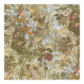 Kerti virágos kék alapon zöld tapéta