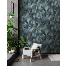   Feature Walls - Selyemfényű kék levelek tapéta 2,12x2,8m  