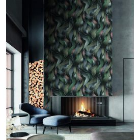   Feature Walls - Selyemfényű fekete levelek tapéta 2,12x2,8m  