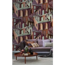   Feature Walls - Végtelen házak sötét barna tapéta  2,12x2,8m  