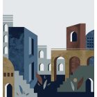 Feature Walls - Városi mozaik kék tapéta  2,65x2,8m  