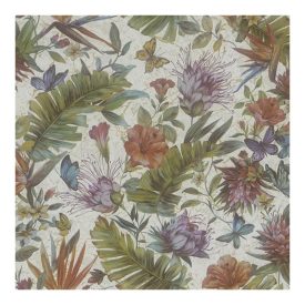 Színes nagy virágmintás tapéta fehér alapon